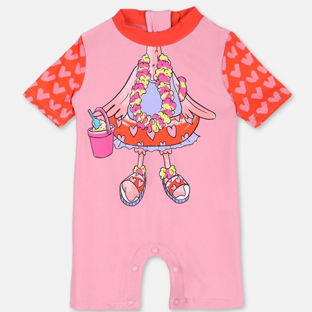 Stella McCartney Kids Trompe-L'Oeil Flamingo Swim Jumpsuit, 9 months - NWT